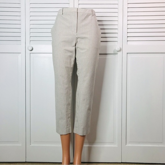THEORY White Striped Cropped Pants Size 10 - Picture 1 of 8